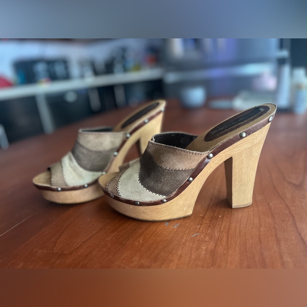 Y2K Steve Madden Suede Chunky Heel Mule Clog Sandal Size 9M Vintage 90s Candies
